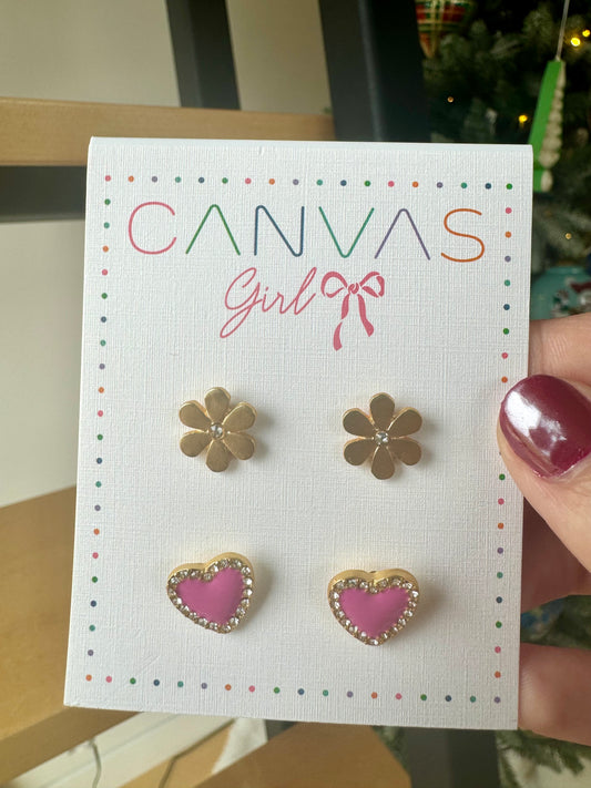 Maggie Pave Heart & Flower Studs