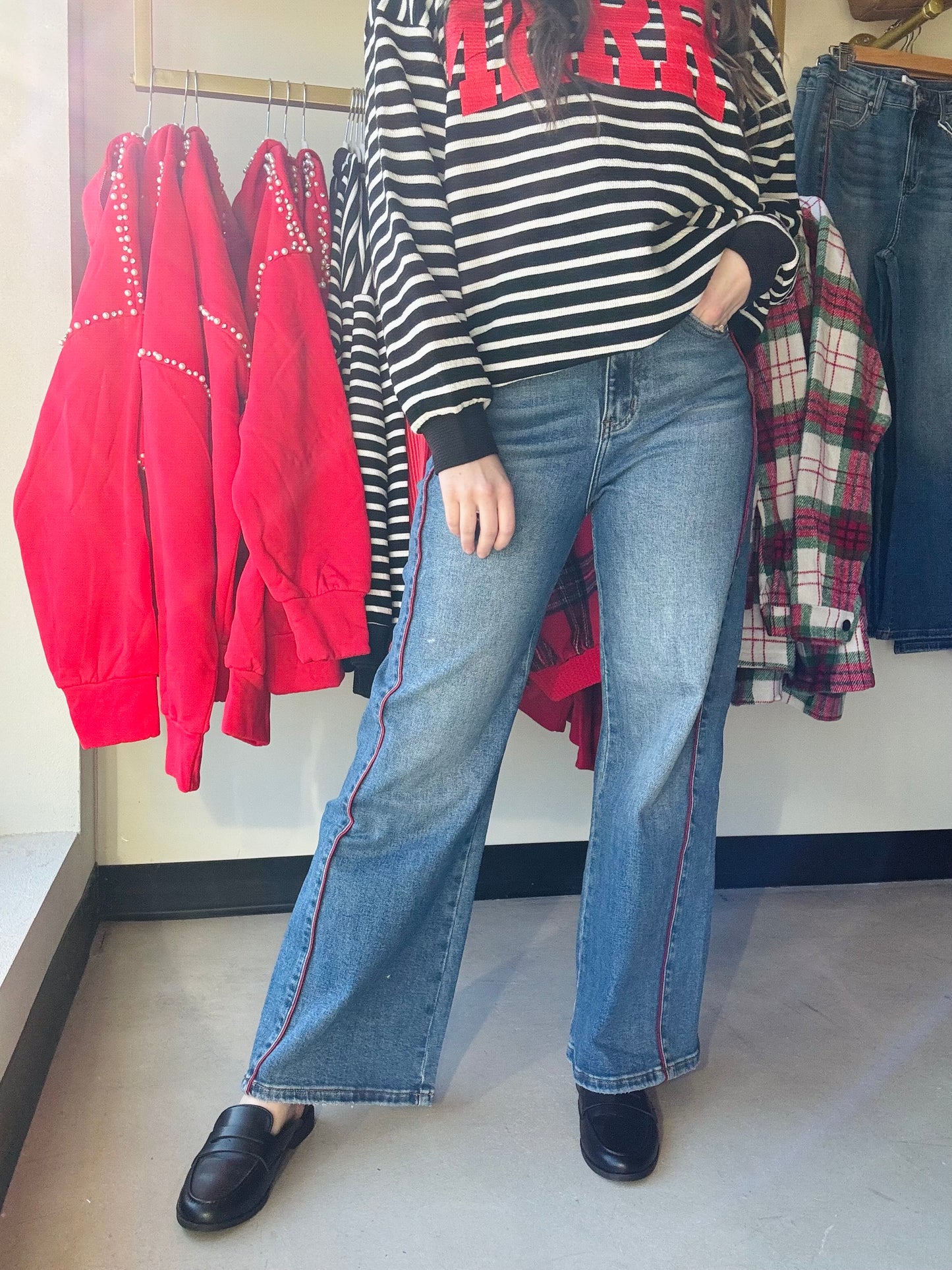 Side Piping Wide Leg Denim