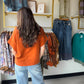 Rust Button Trapunto Stitch Top