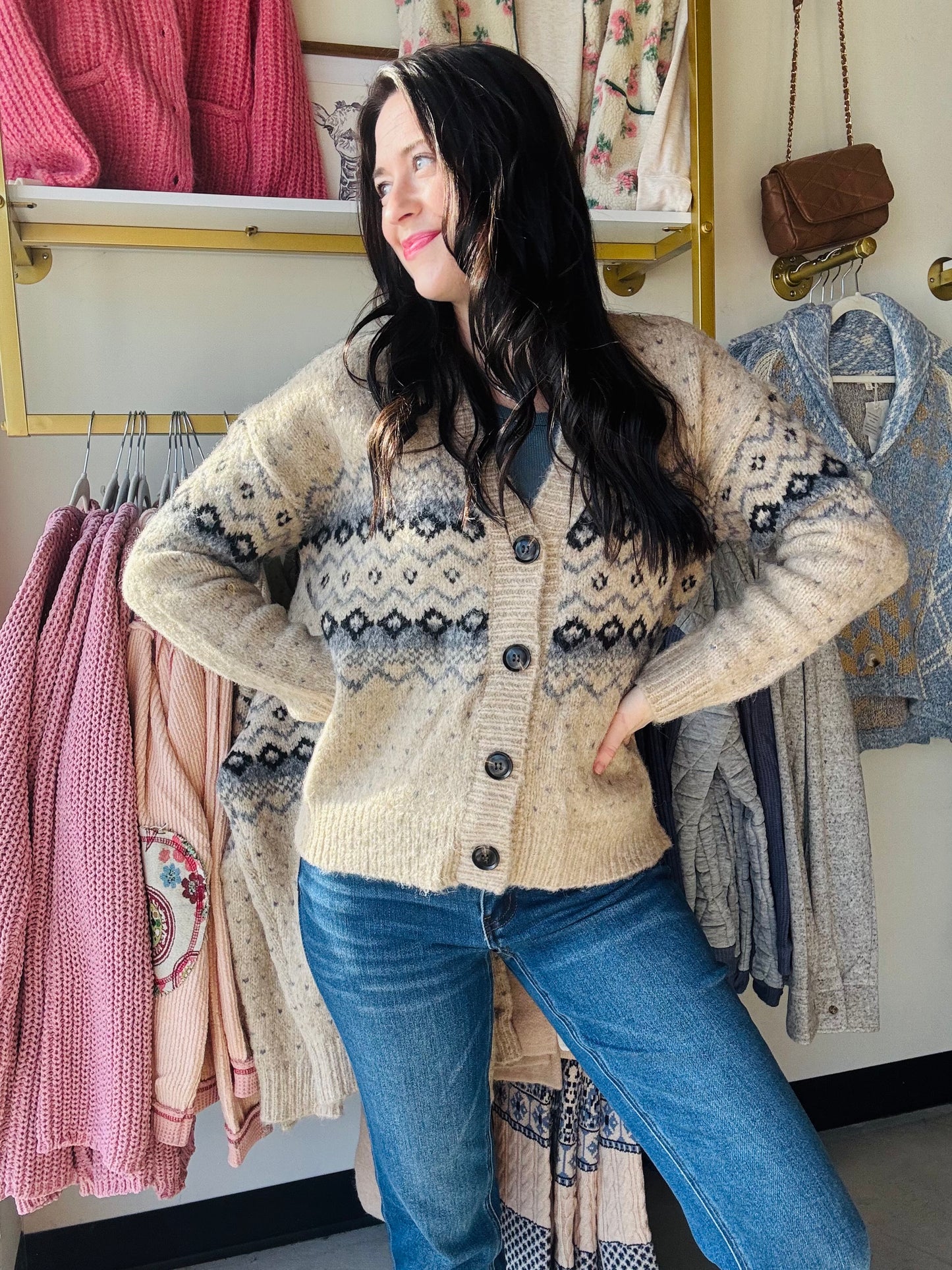 Latte Combo Button Sweater