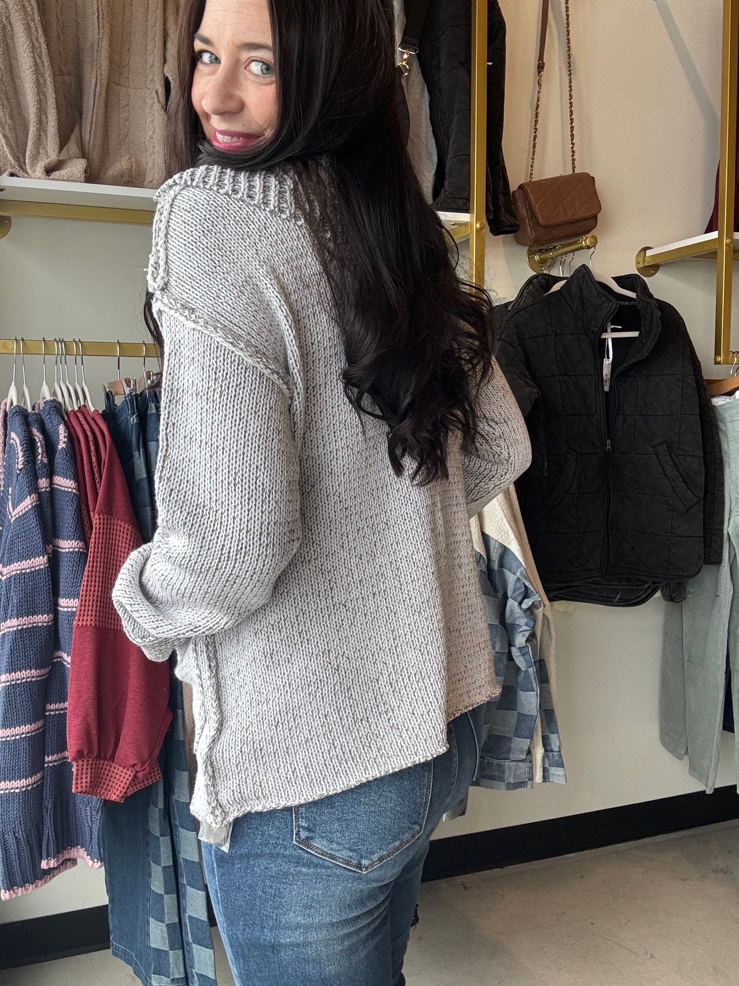 Heather Grey Reverse Seam Cardigan