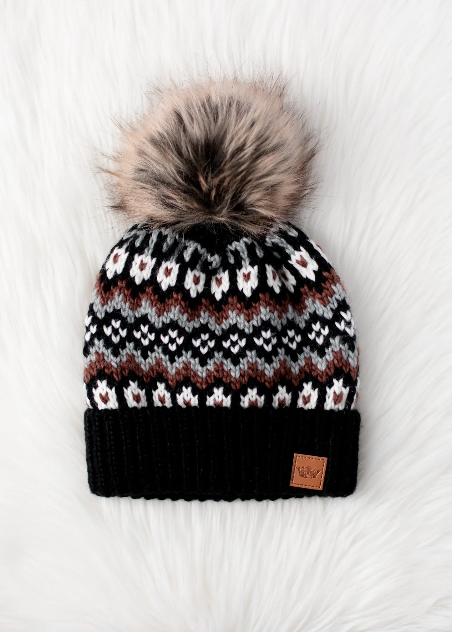 Black, White & Brown Patterned Hat