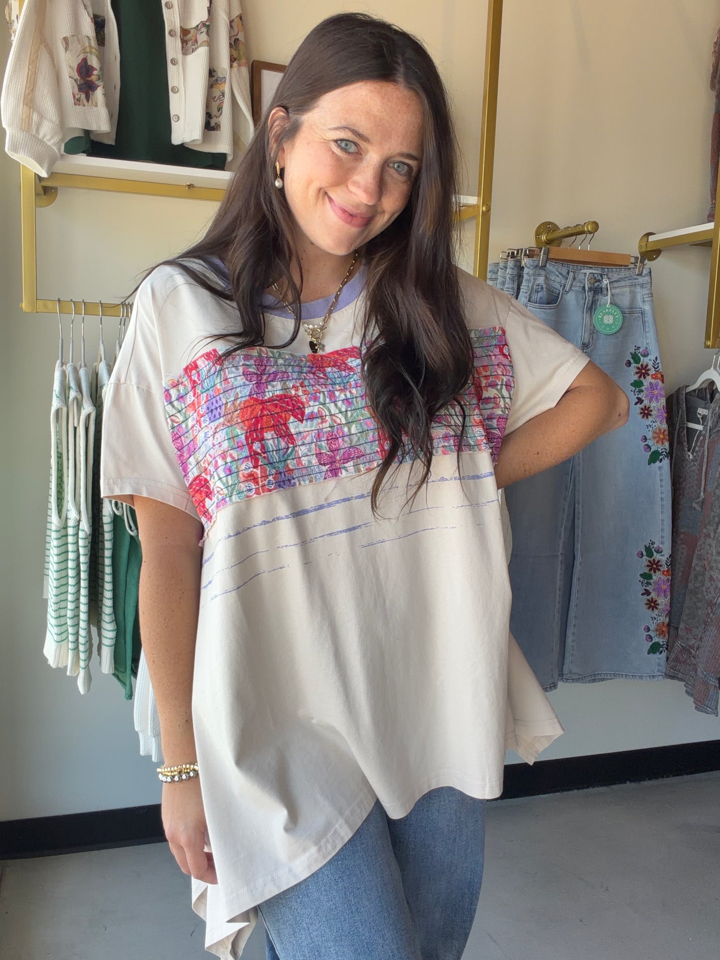 Ecru Accent Band Flowy Tee