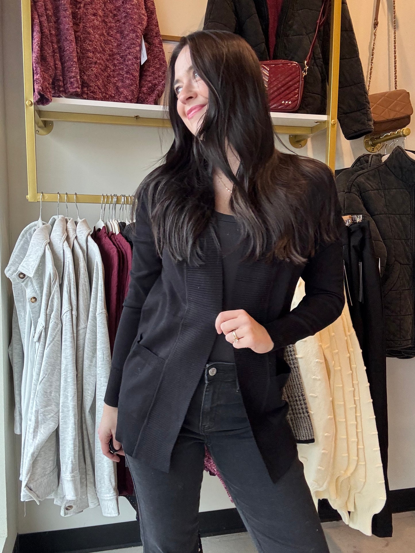 Black Open Front Cardigan