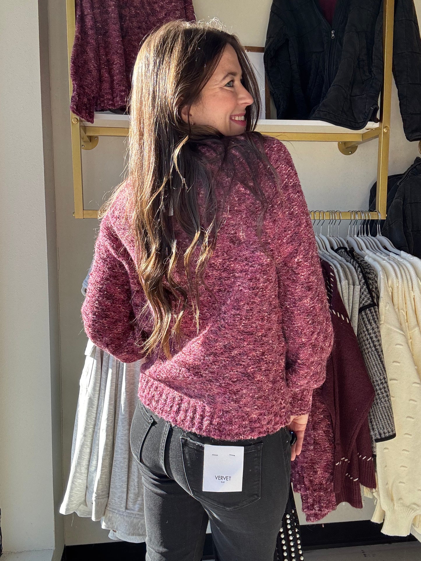 Roseberry Raglan Sleeve Button Sweater