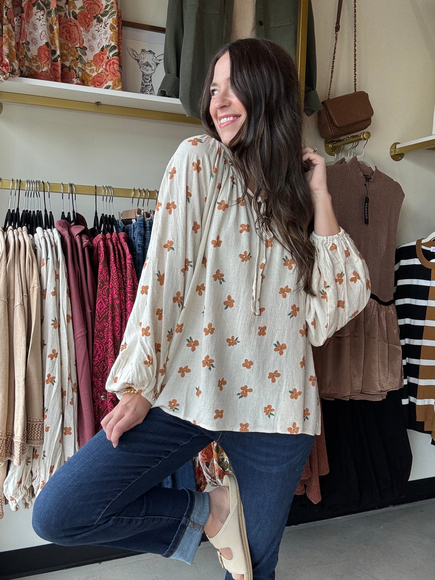 Oatmeal Dainty Floral Blouse
