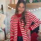 Red Striped Sweater Cardigan