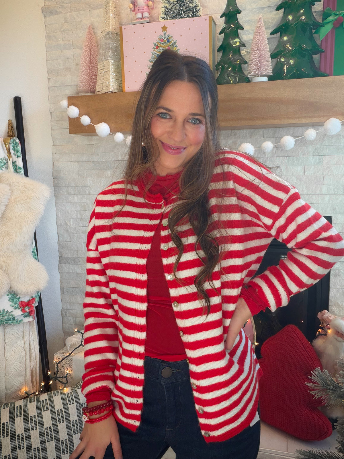 Red Striped Sweater Cardigan