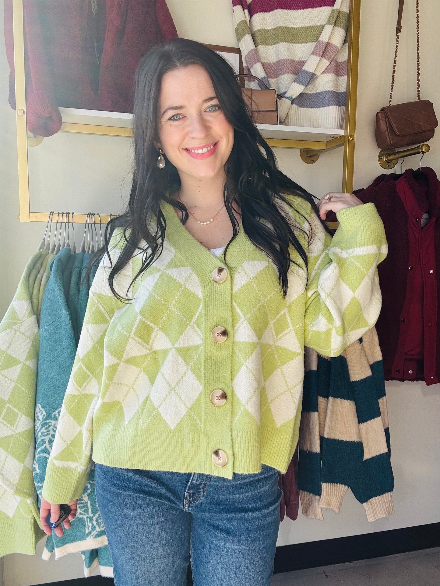 Pistachio Argyle Sweater