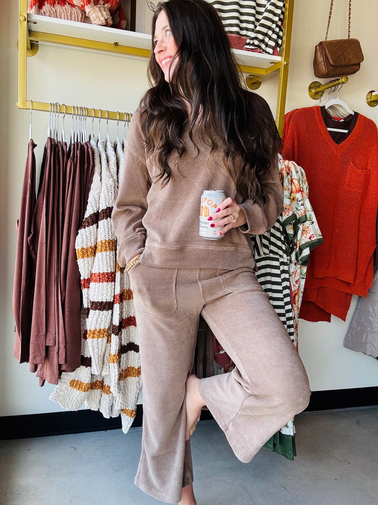 Khaki Corduroy Cropped Pants