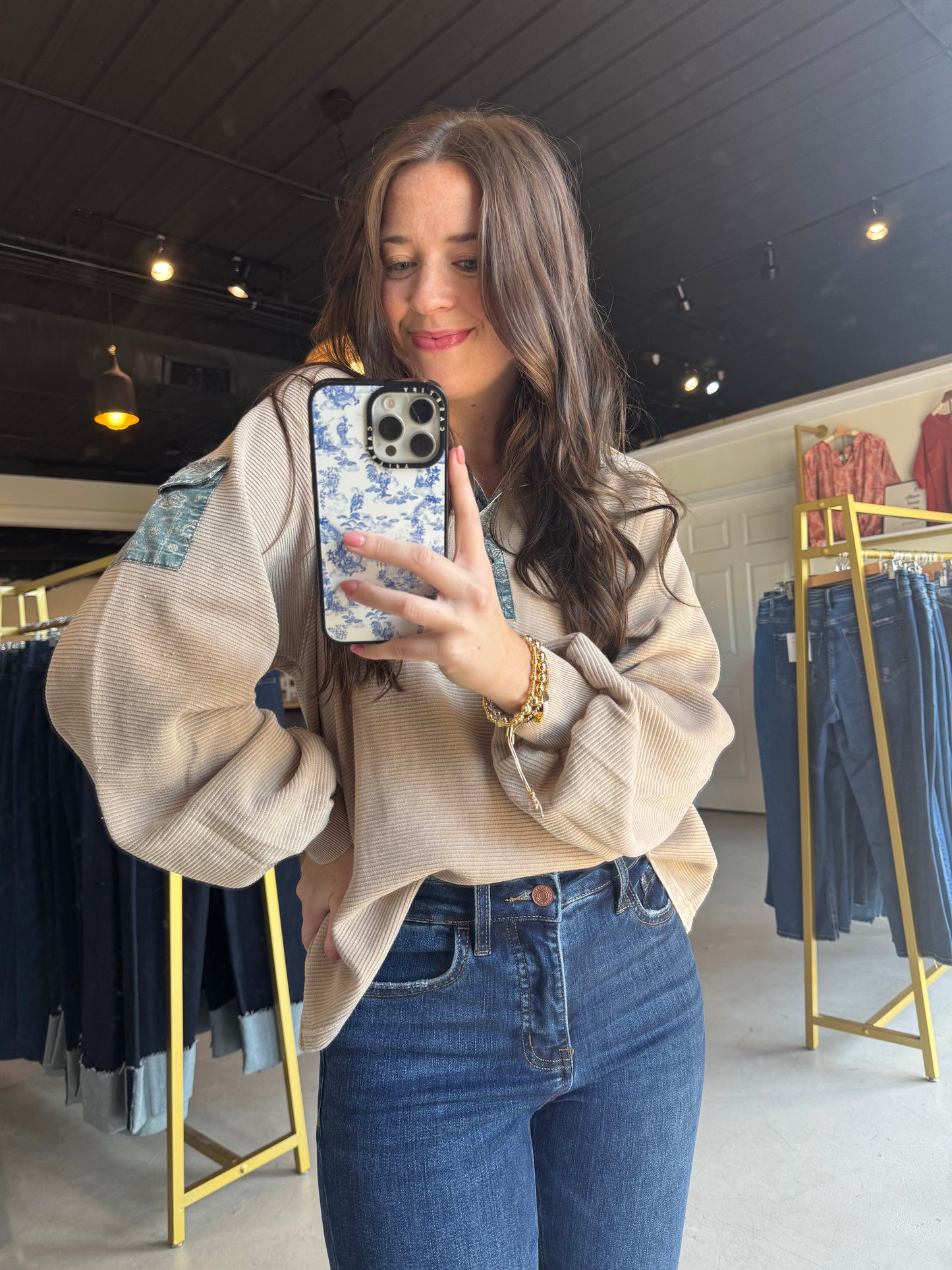 Khaki Denim Accent Pullover