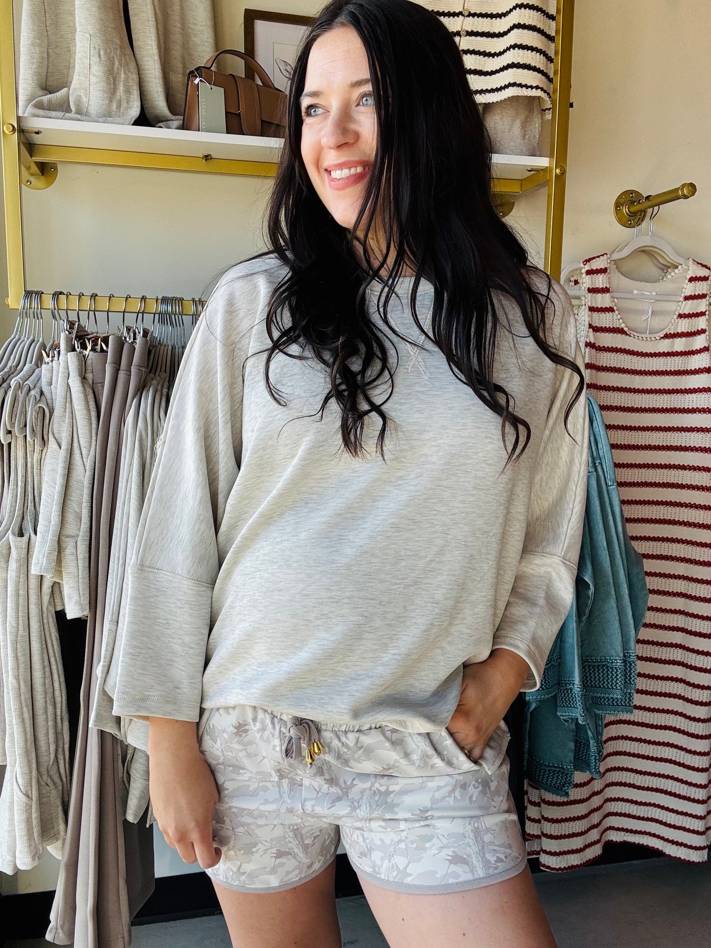 Melange Dolman 3/4 Sleeve Pullover