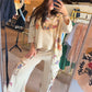 Floral Mix Waffle V Neck