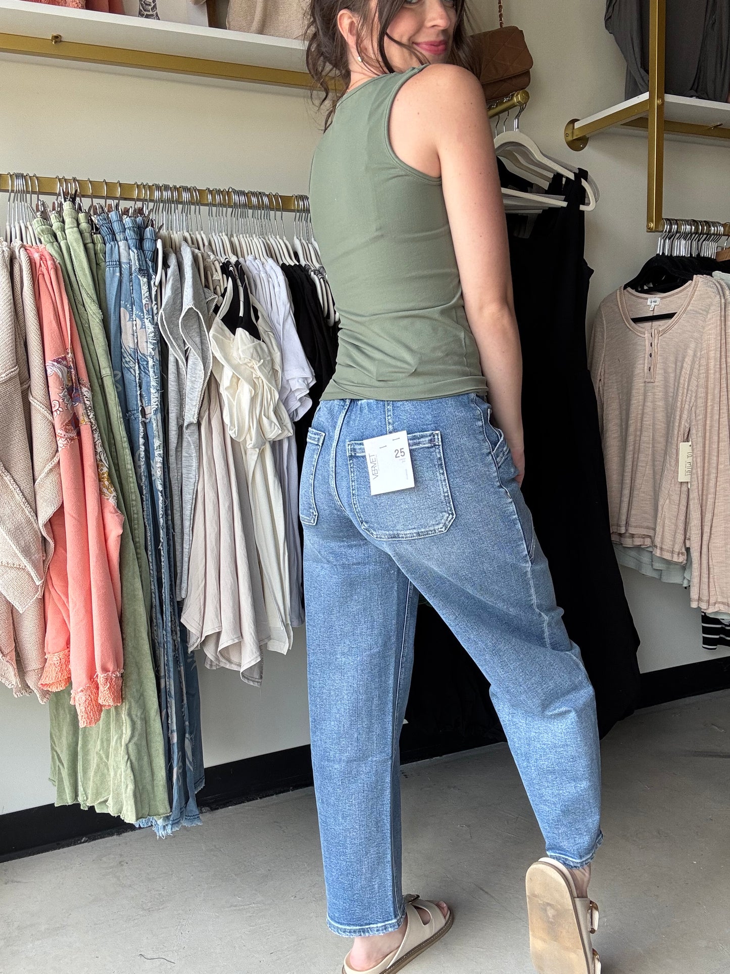 Kate Drawstring Barrel Leg Denim - Vervet