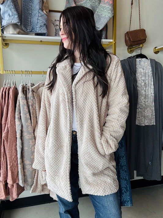 Taupe Textured Drape Coat