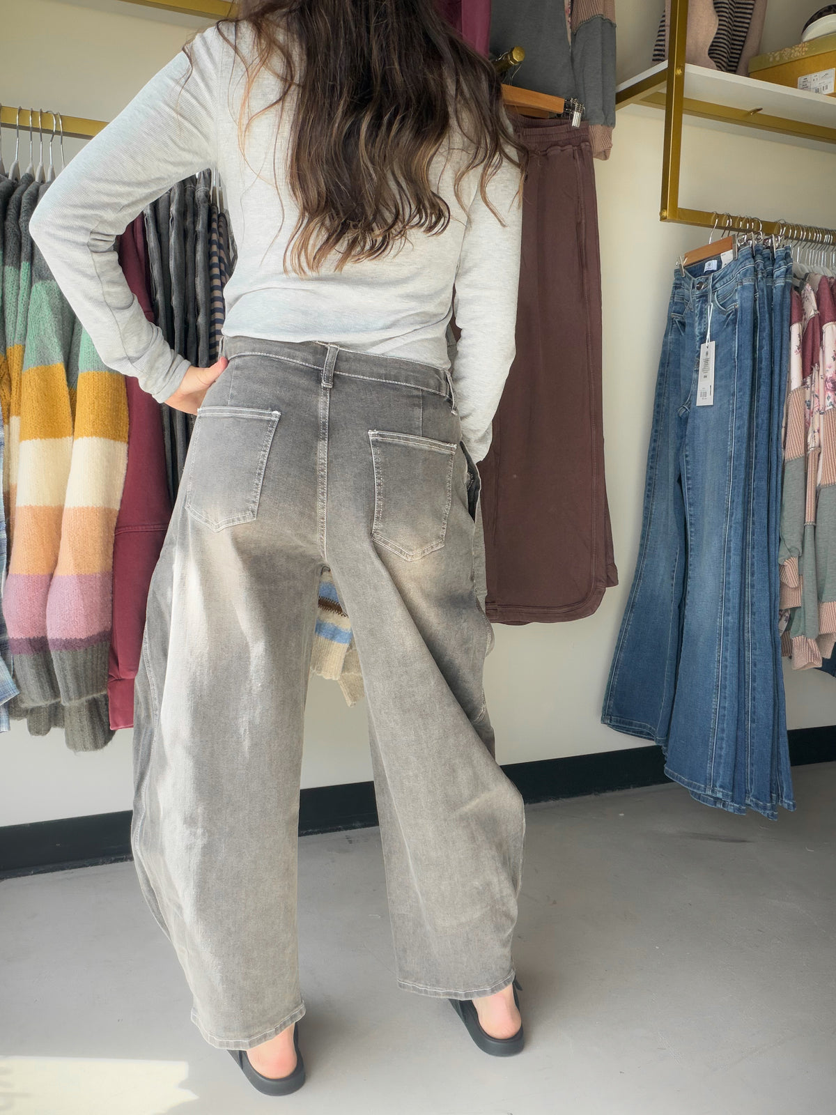 Black Denim Barrel Pants