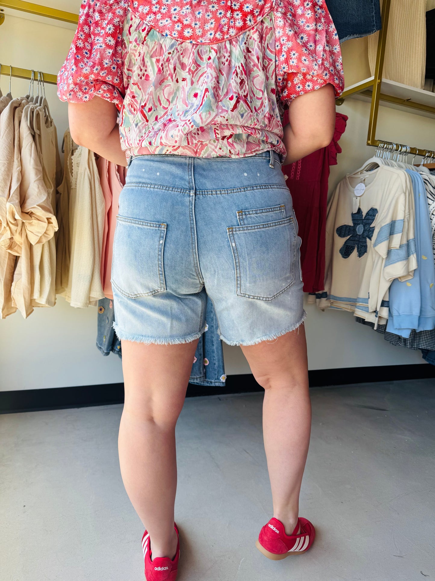 Slouchy Pocket Distressed Denim Shorts