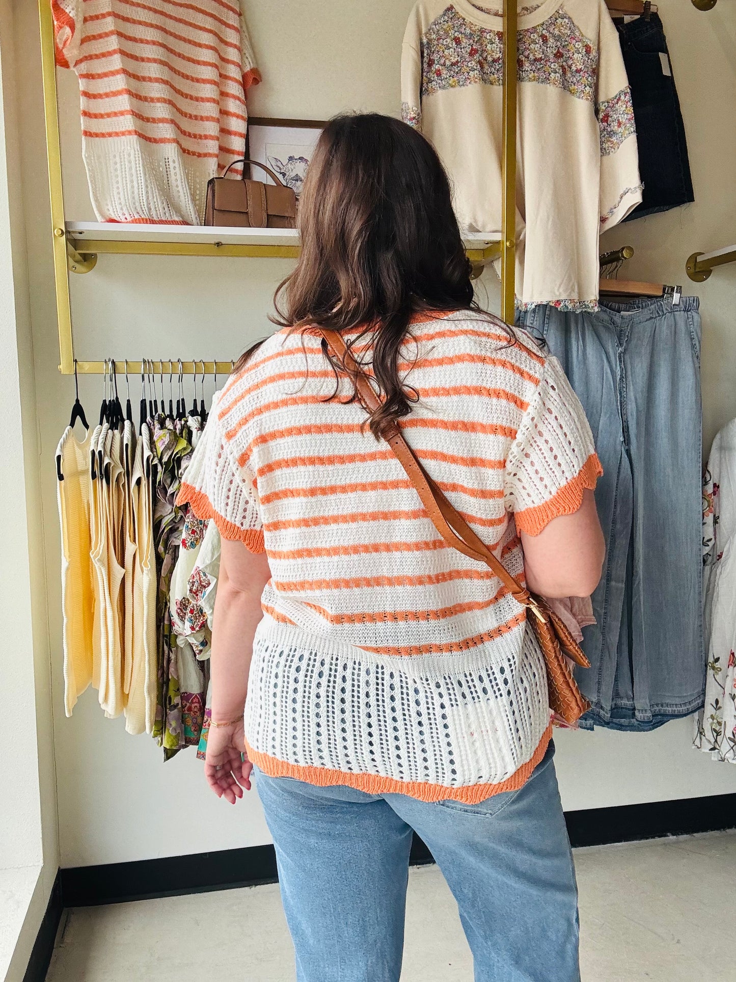 Orange Crochet Scallop Hem Top
