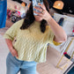 Sage Cable Knit Half Sleeve Sweater