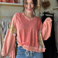 Coral Floral Contrast Top