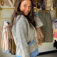 Blue Gray Contrast Button Hoodie