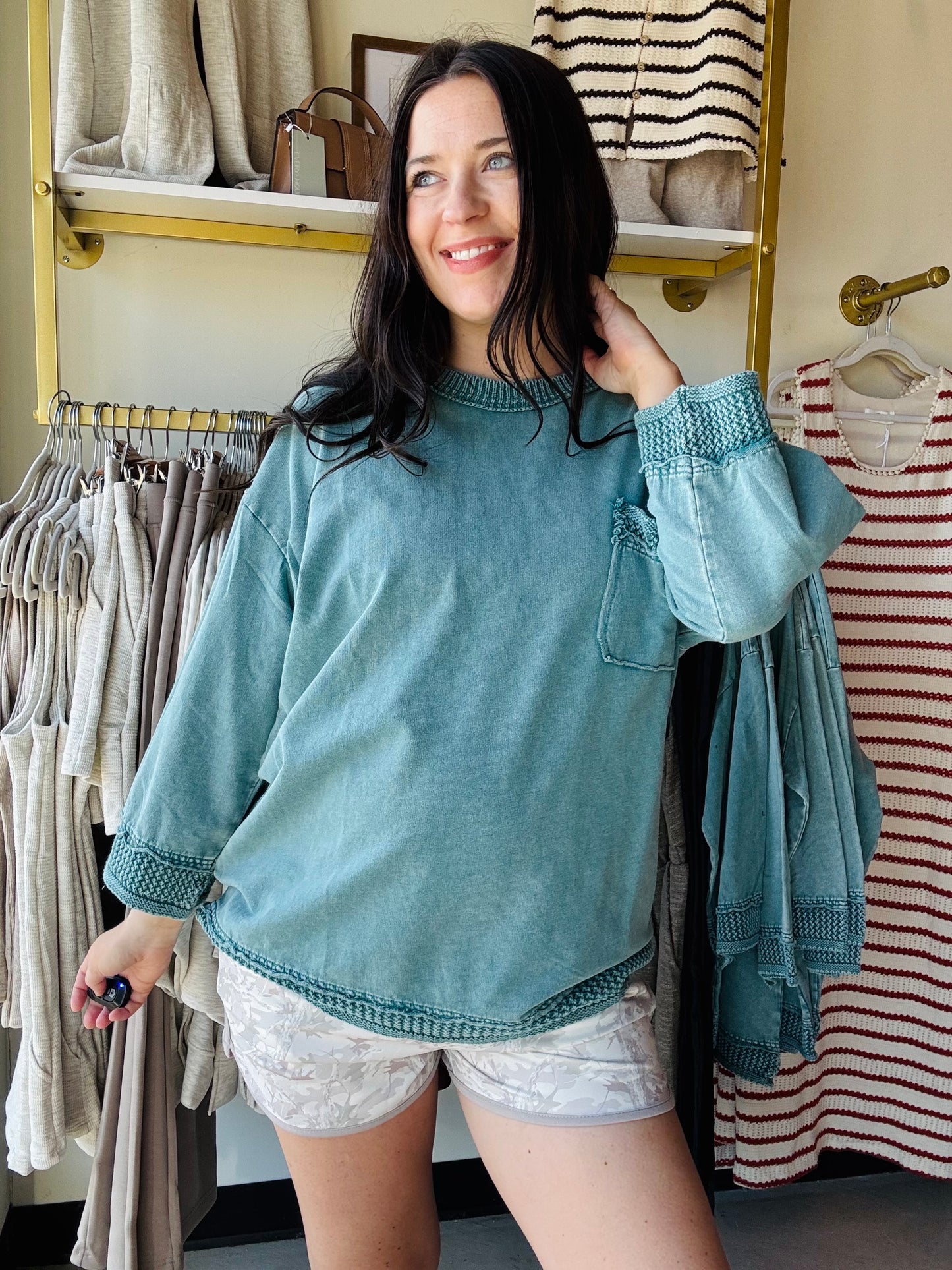Teal Mineral Contrast Pullover