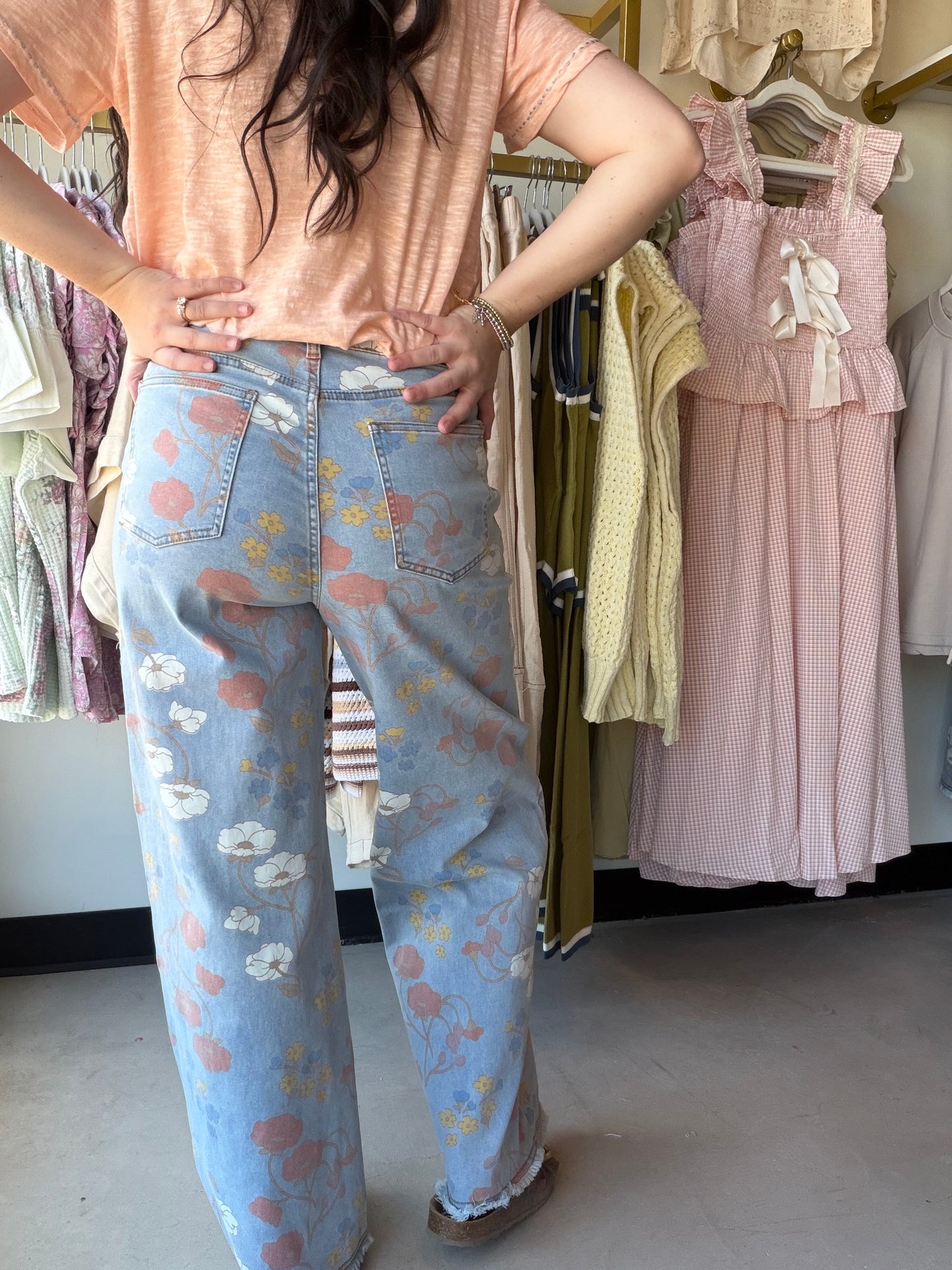 Muted Floral Stretch Twill Pants