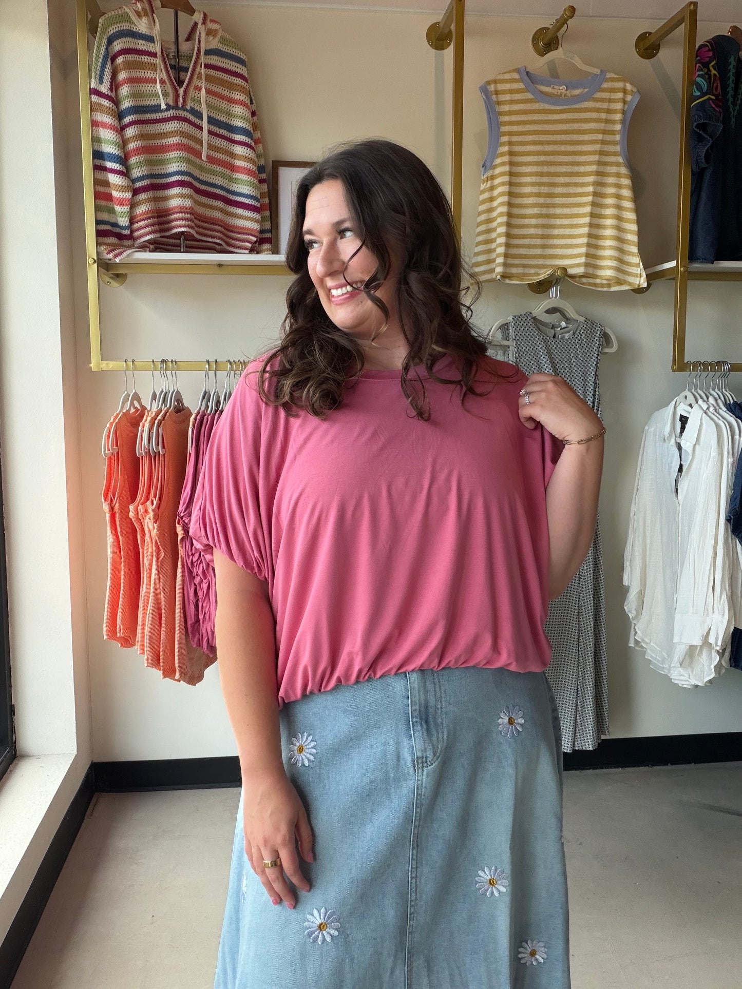 Rose Bamboo Bubble Hem Top