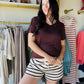 Brown Stripe Crochet Shorts