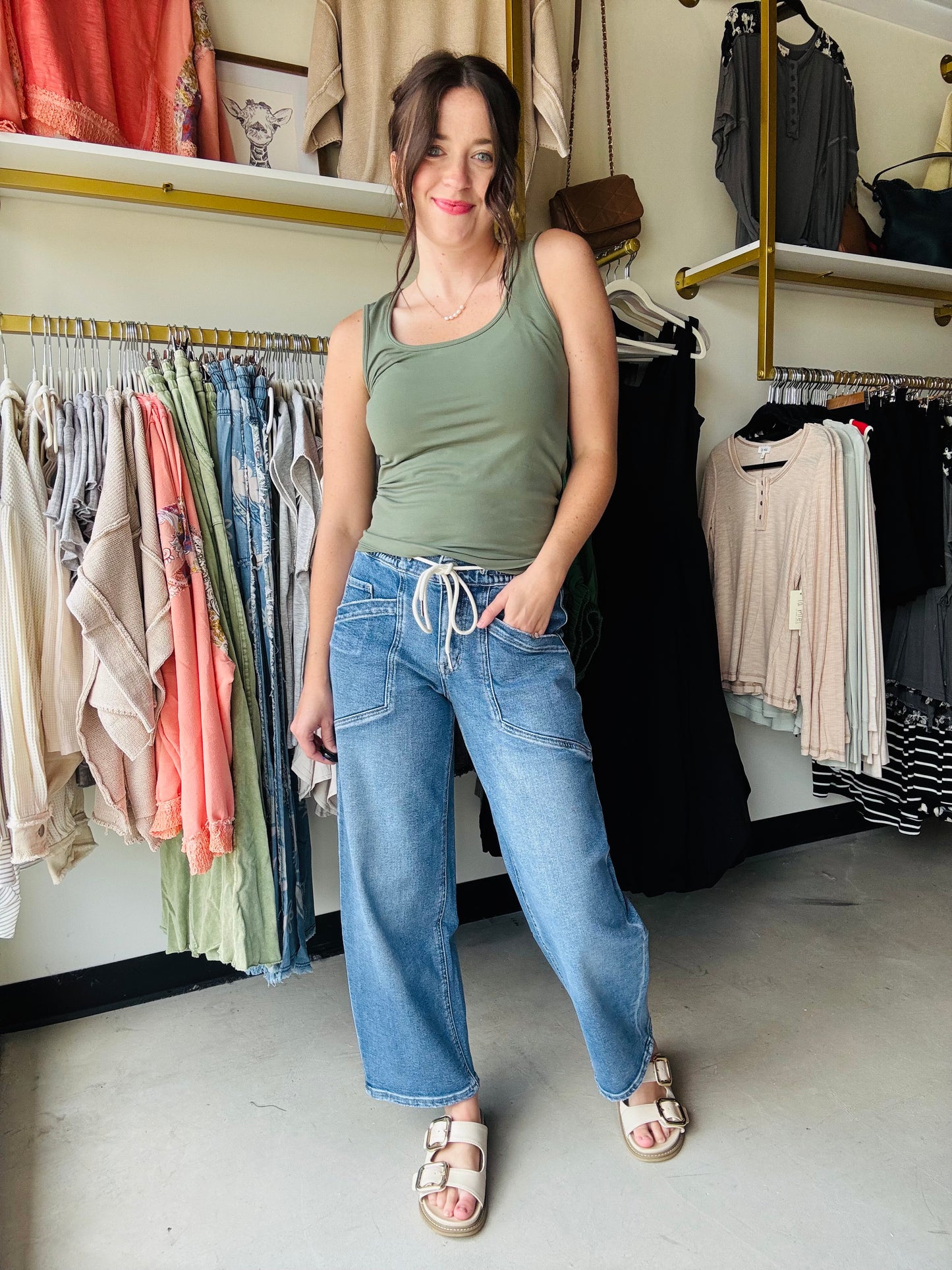 Kate Drawstring Barrel Leg Denim - Vervet