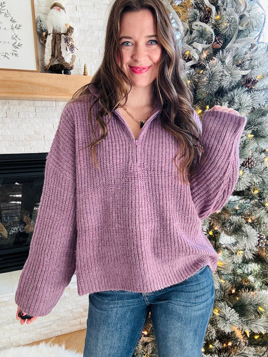 Plum Half Zip Sweater