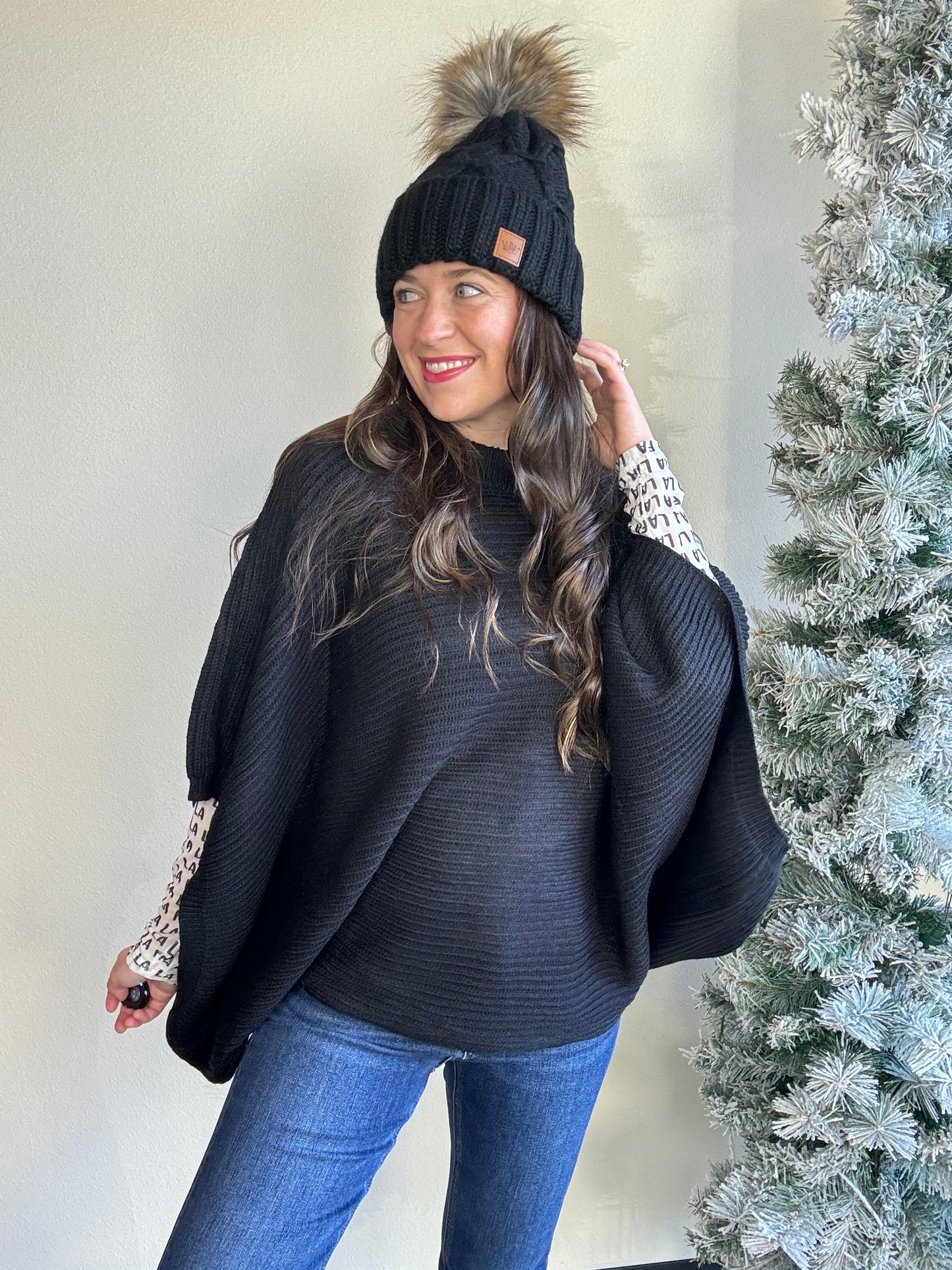 Meg Pullover Poncho - Black