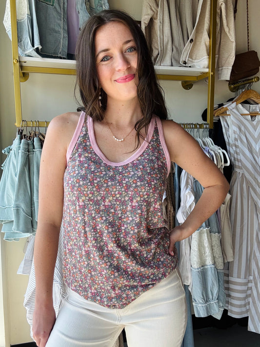 Ditsy Floral Contrast Tank