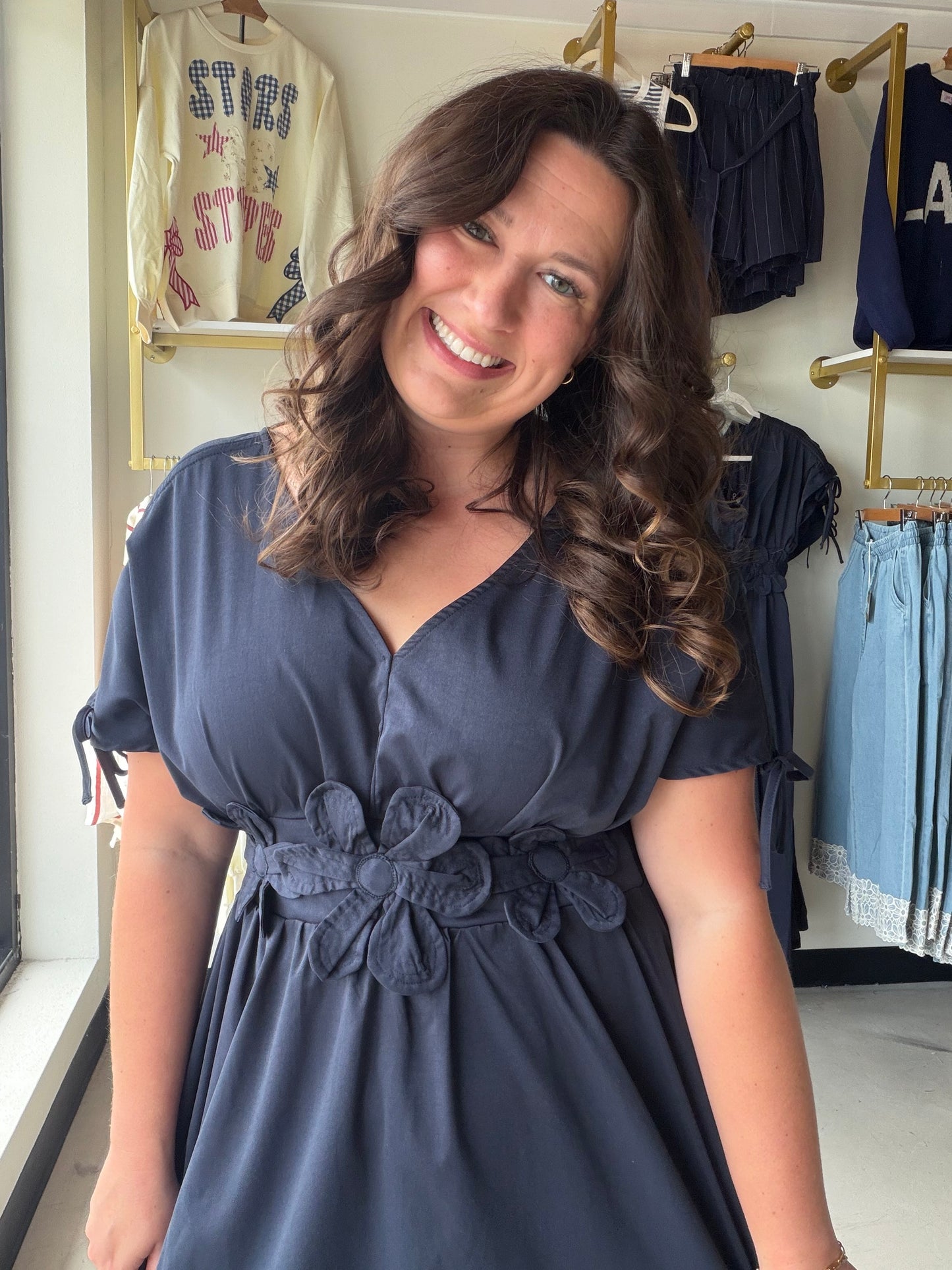 Navy Floral Appliqué Maxi Dress