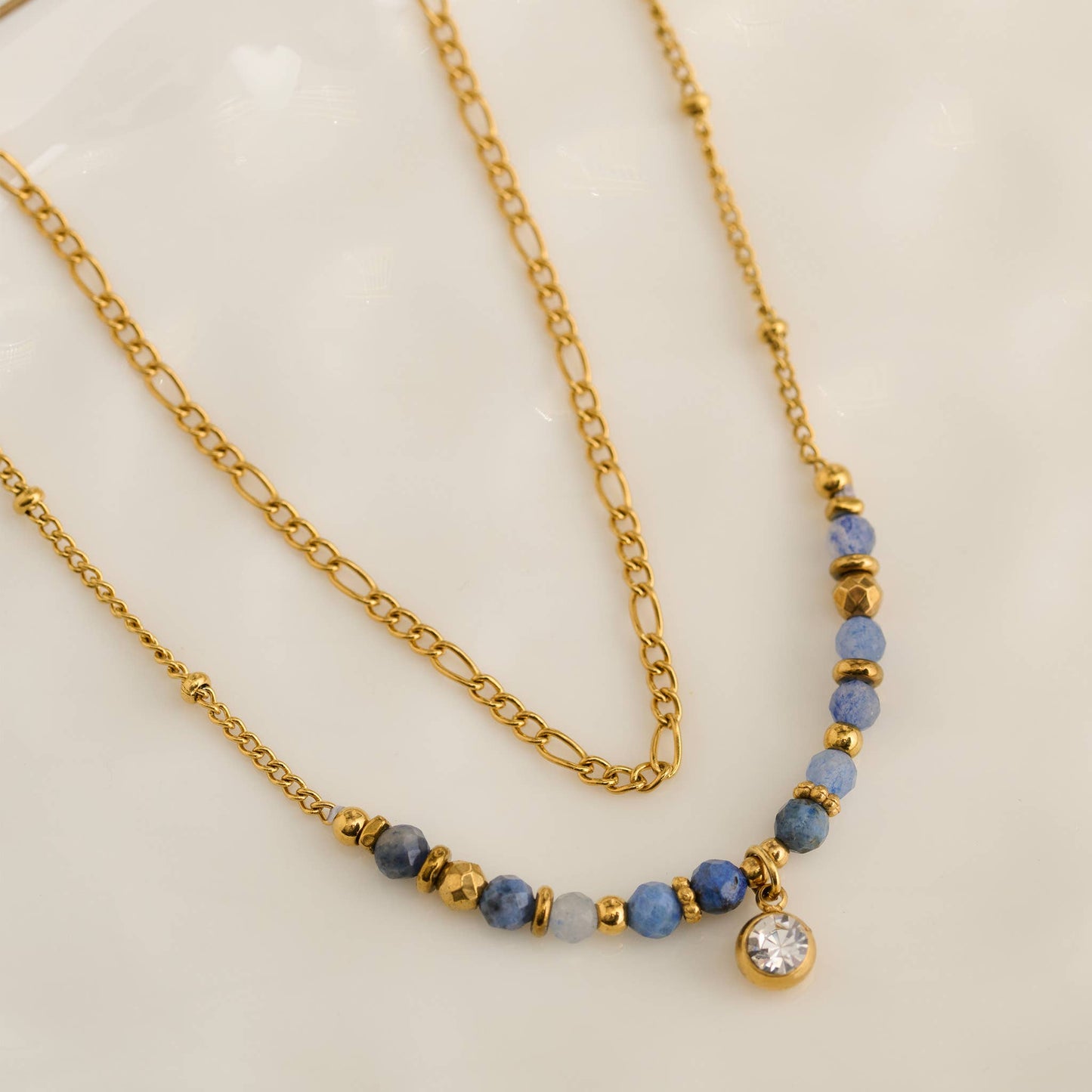 Waterproof Necklace 15" Layered Station Lapis Beaded Narelle