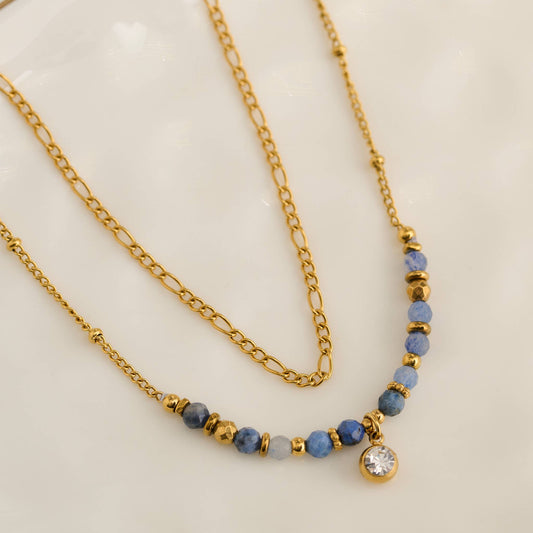 Waterproof Necklace 15" Layered Station Lapis Beaded Narelle
