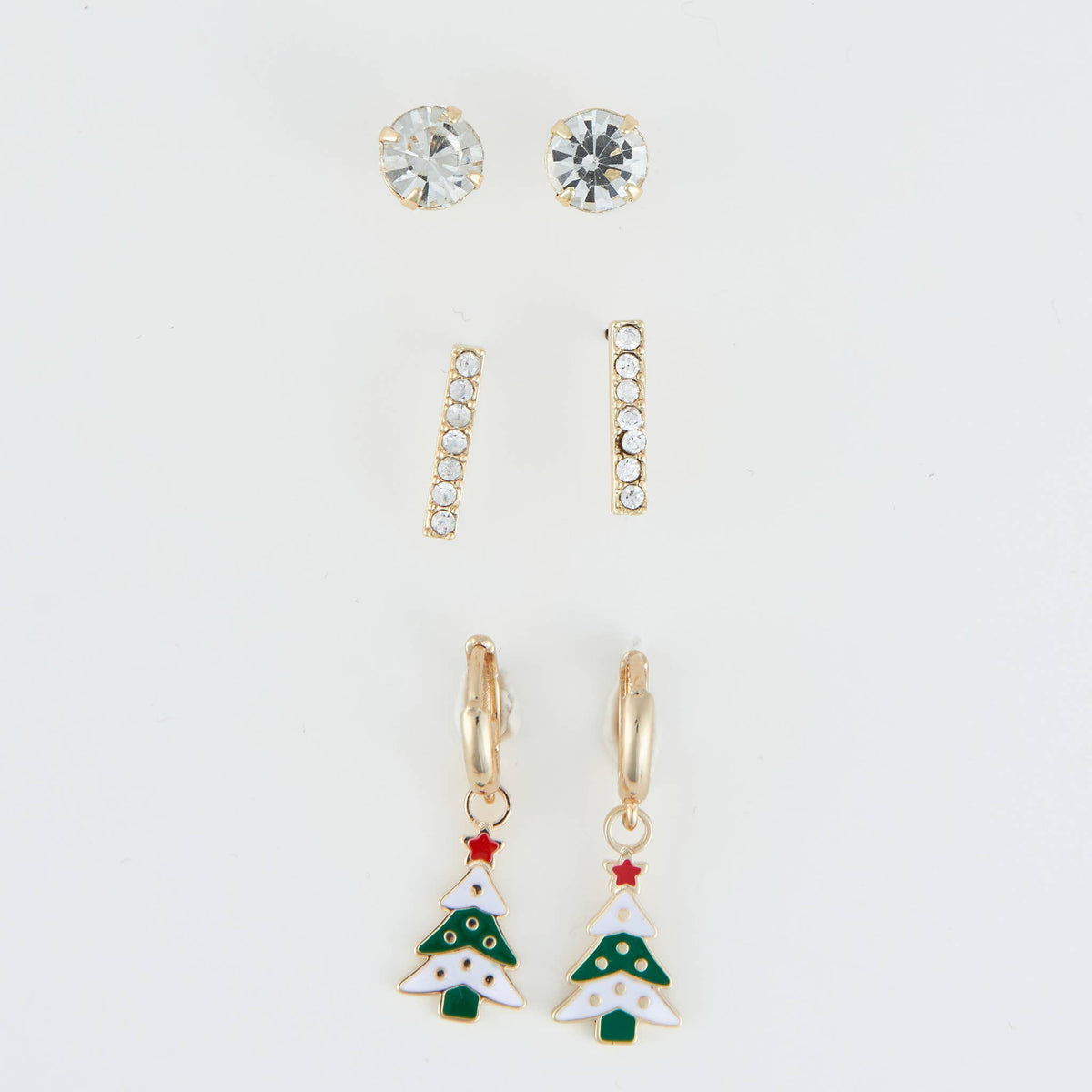 Holiday Gold Christmas Tree Earring Trio