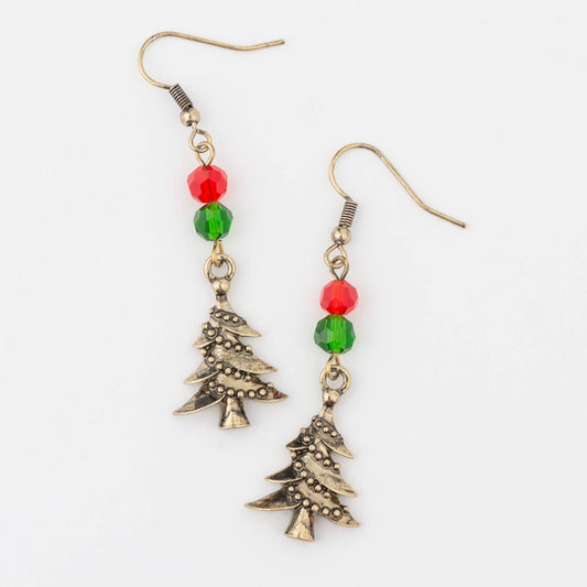 Holiday Beaded Christmas Tree Drop Earrings