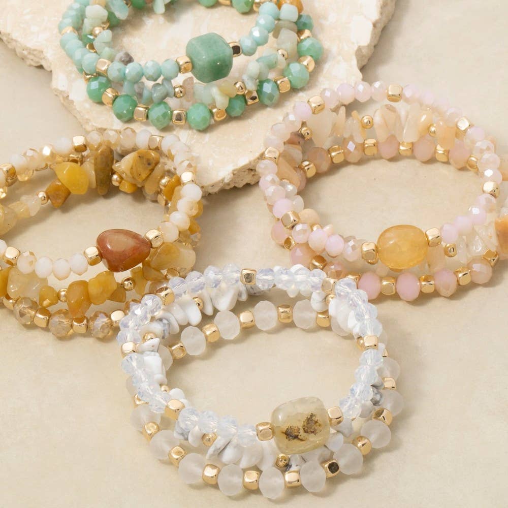 Mixed Chip Stone And Faceted Beads Bracelet Set