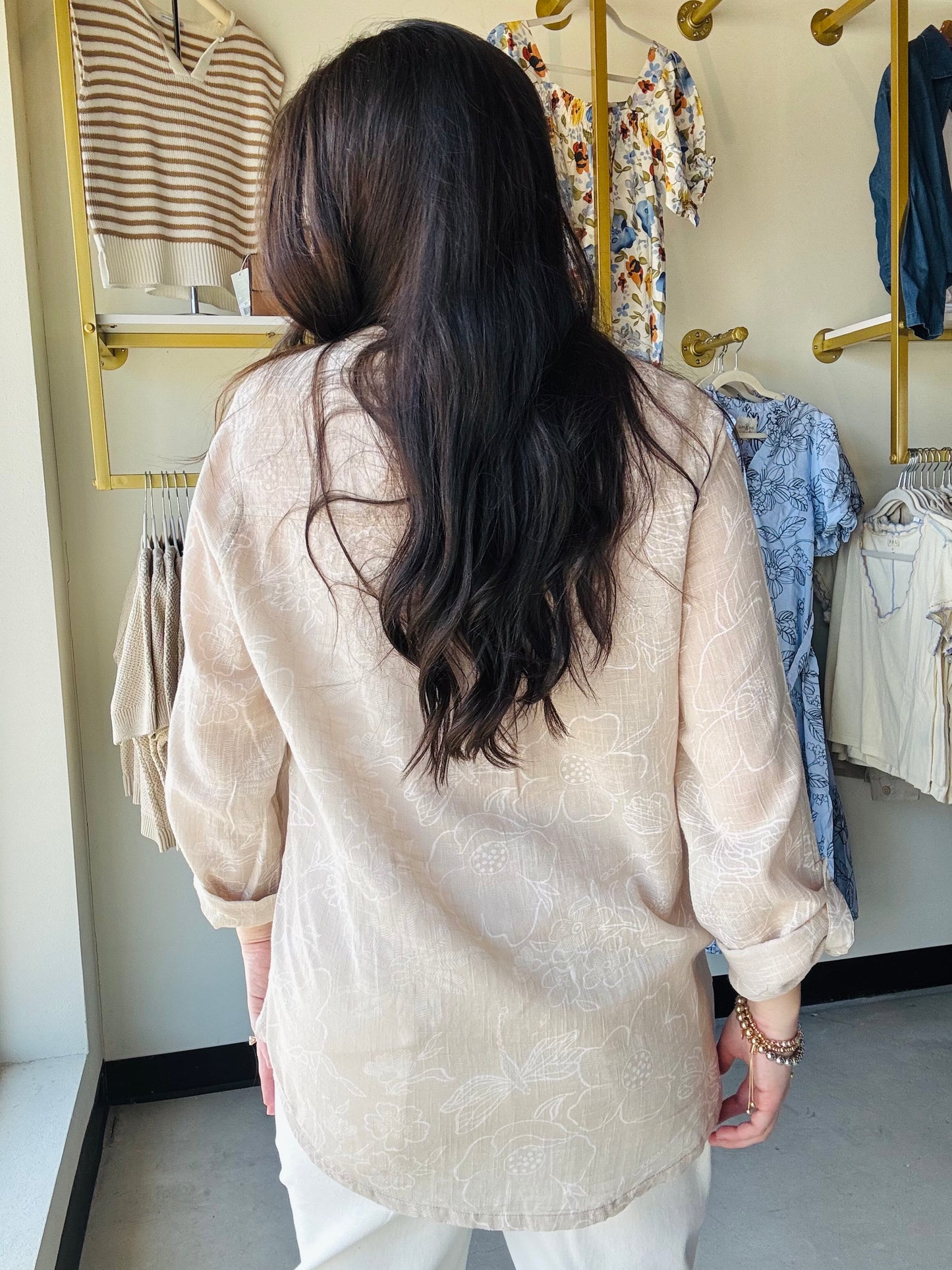 Natural Floral Woven Top