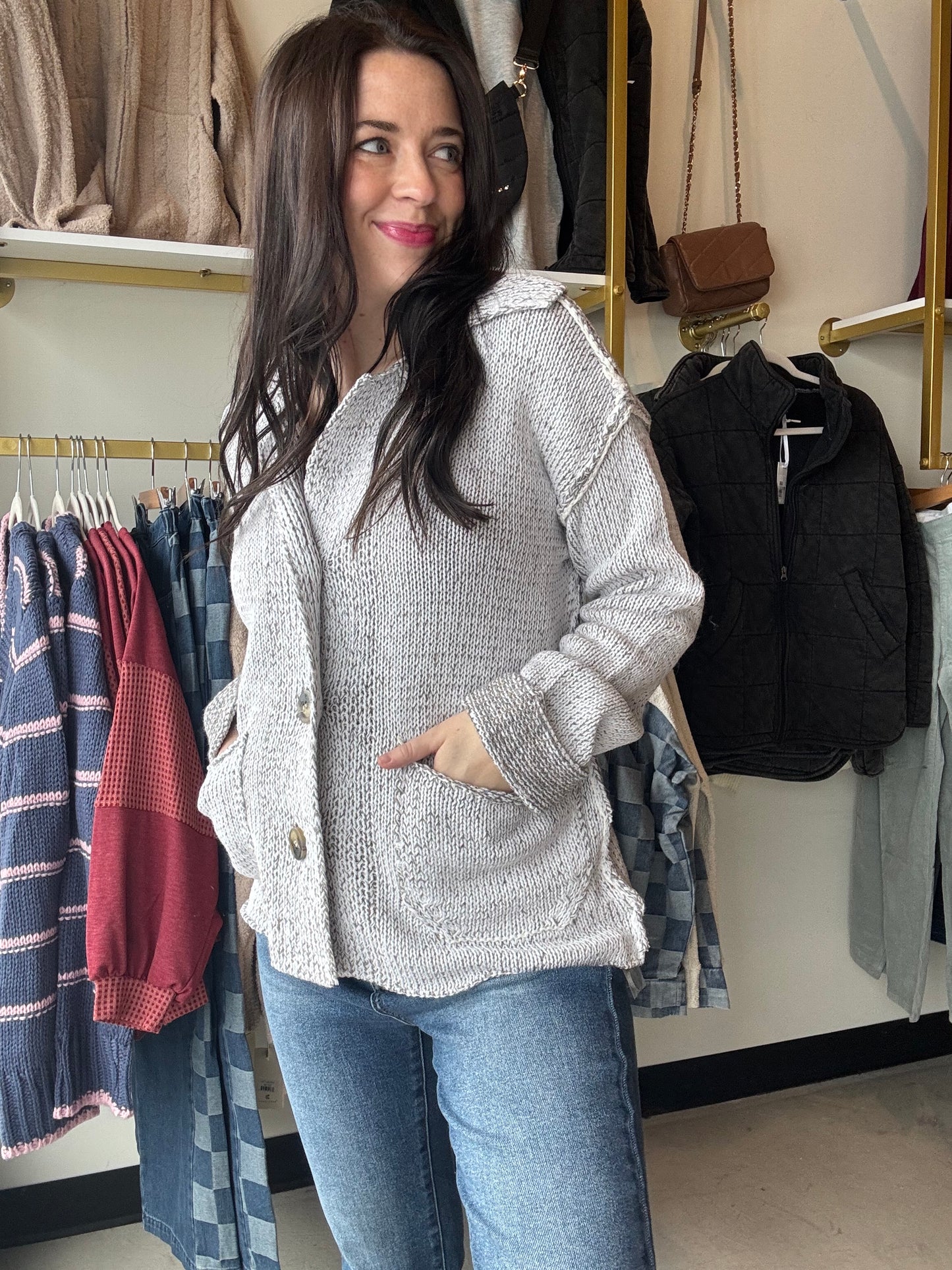Heather Grey Reverse Seam Cardigan