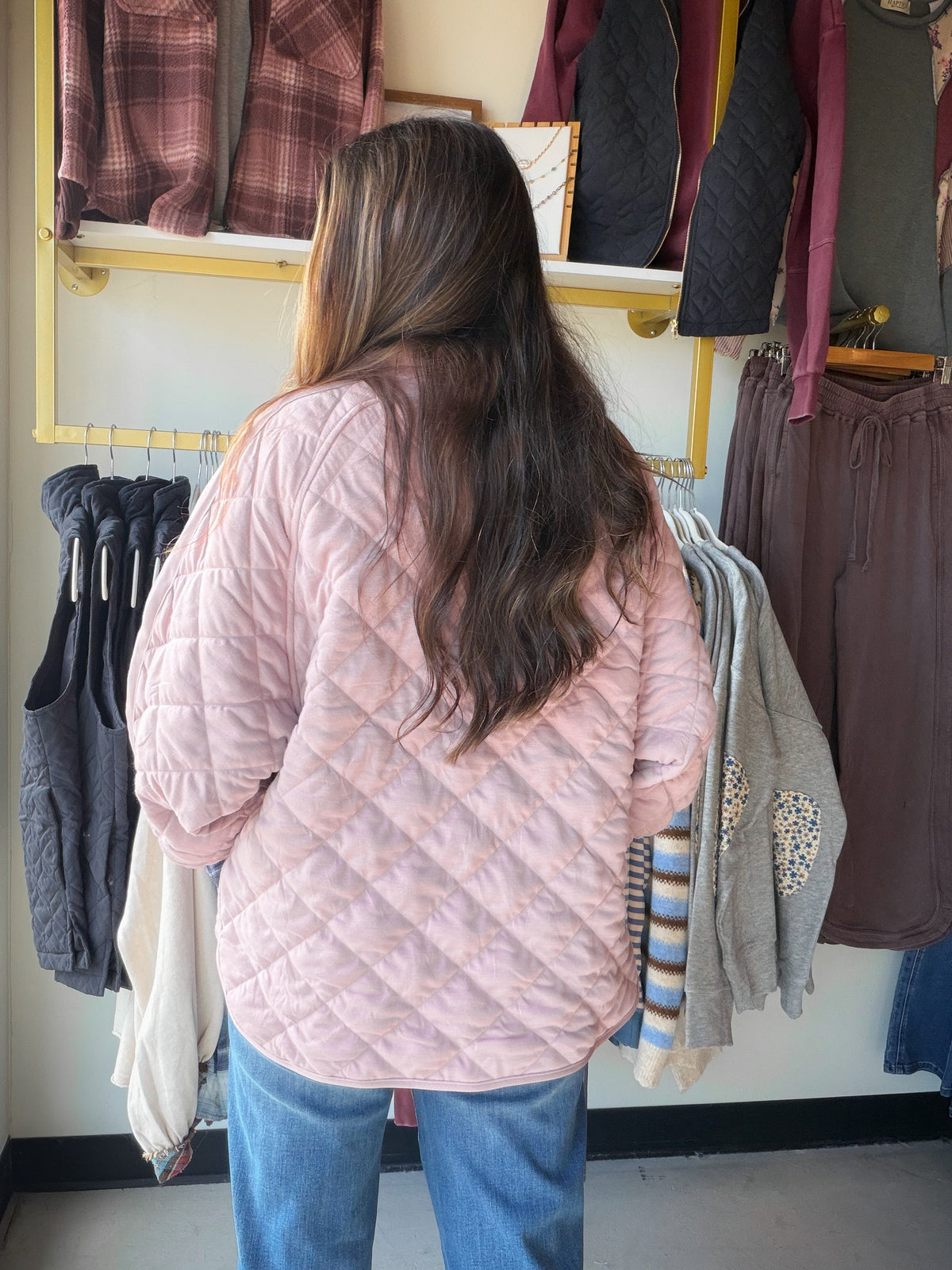 Mauve Quilted Snap Pullover
