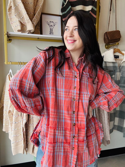 Coral Washed Button Tunic