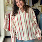 Cream & Red Stripe Gauze Top