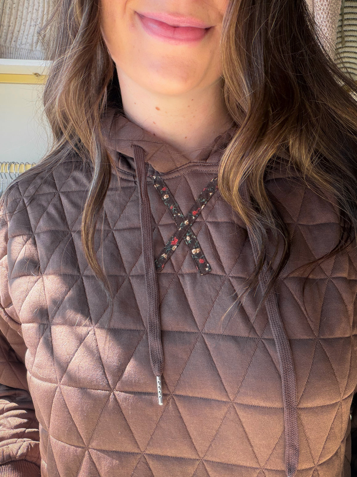 Brown Quilted Accent Hoodie