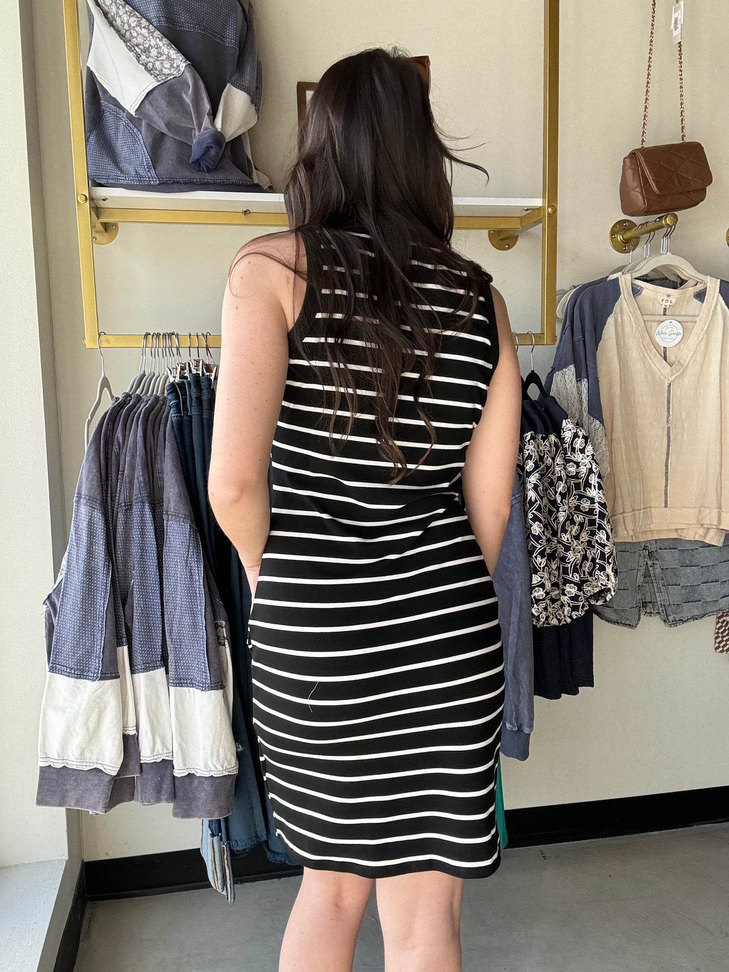 Mariah Ribbed Dress - Black Stripes