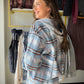 Sky Blue & Brown Plaid Hooded Shacket