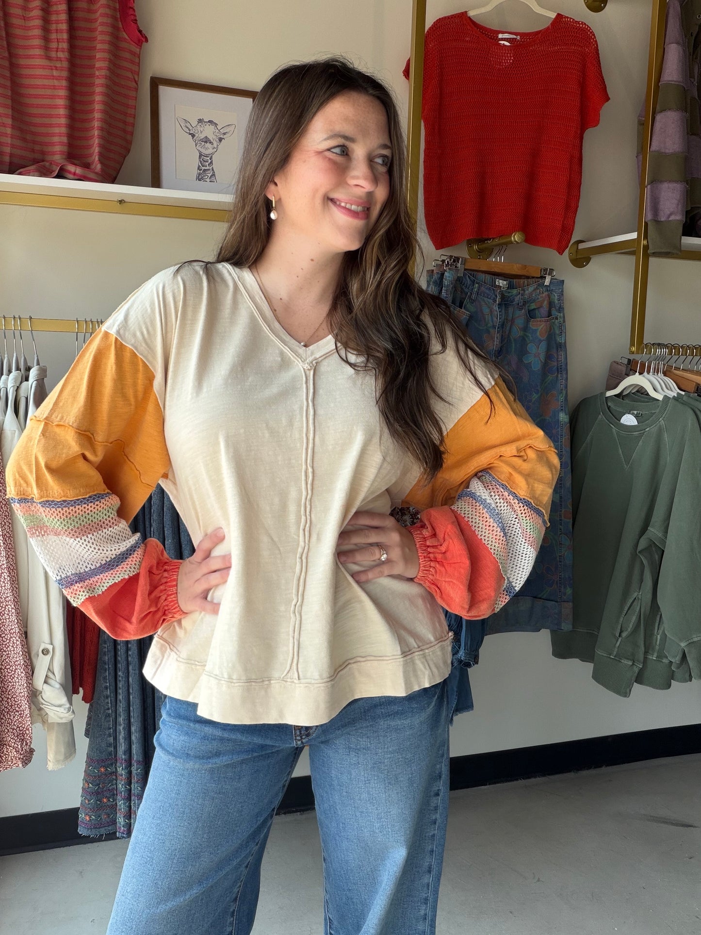 Color Mix Cotton Slub Pullover