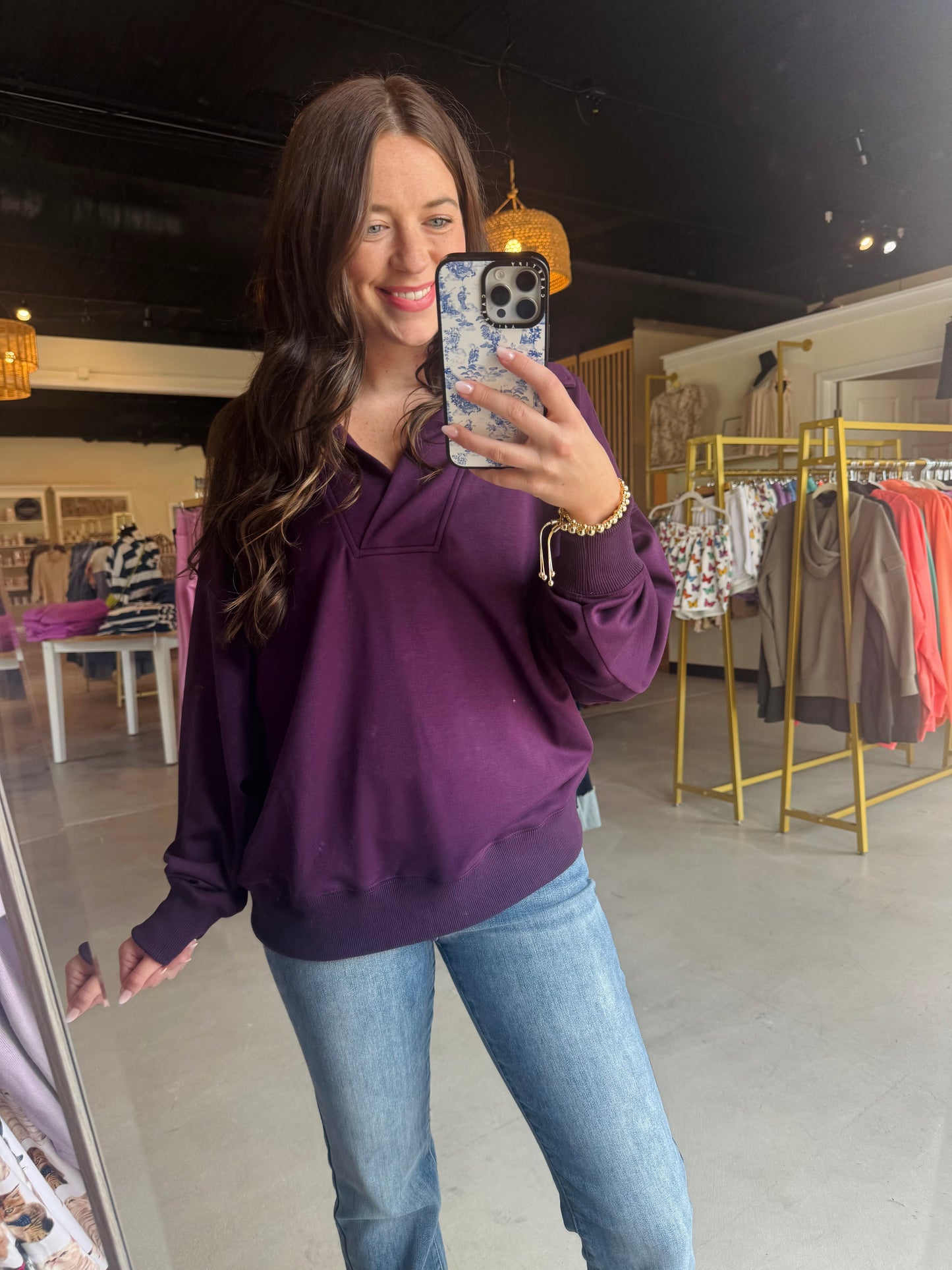 Plum Luxe Polo Sweatshirt
