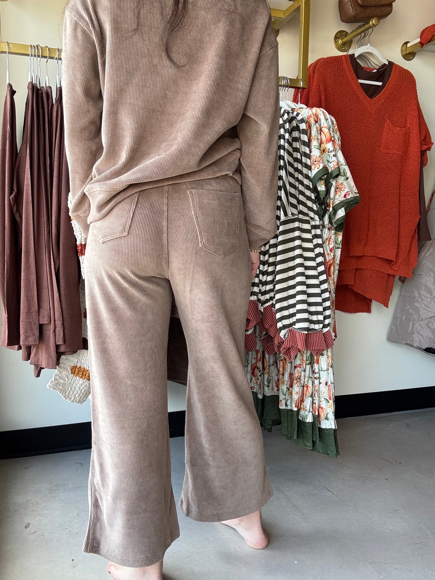 Khaki Corduroy Cropped Pants